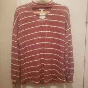 Striped Waffled Top -  Dusty Rose Color